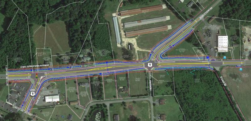 The Route 9 intersections with Park Avenue and Shingle Point Road will be improved with widening and turn lanes. DELDOT GRAPHIC